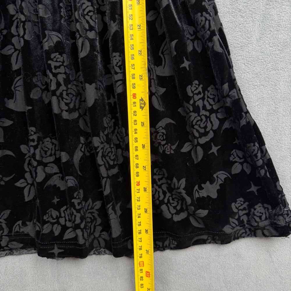 KILLSTAR Black Velvet Rose Bat Print Peter Pan Collar Dress XS Goth Witch - Picture 3 of 7